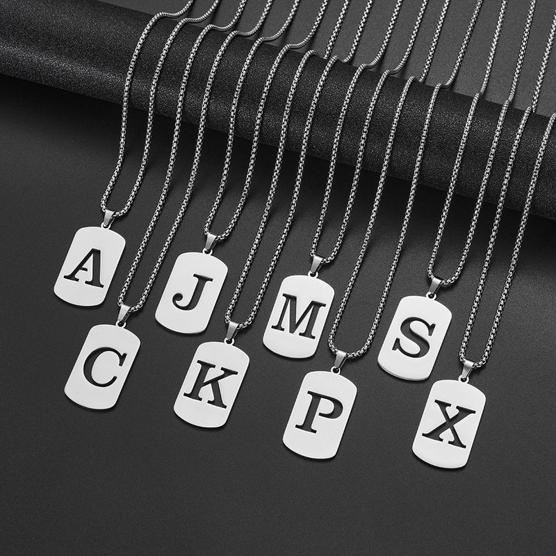 Men And Women Square Stainless Steel Letter Pendant Necklace Fashion Hollow English Letter Clavicle Chain - Image 3